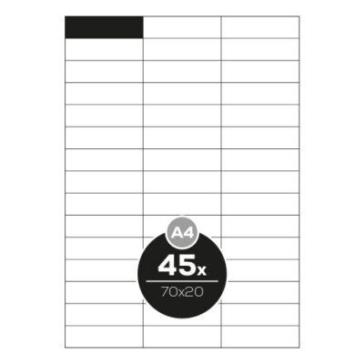 Etikety PRINT A4/100 ks, 70×20 – 45 etikiet, biele
