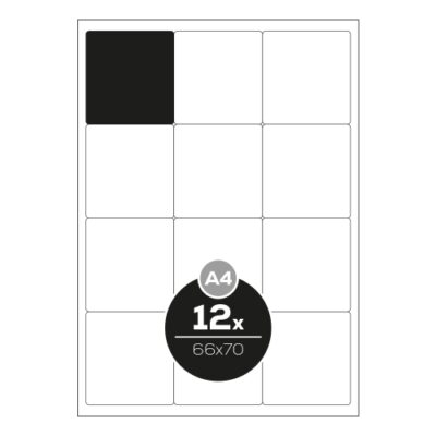 Etikety PRINT A4/100 ks, 66×70 – 12 etikiet, biele