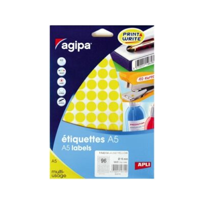 Etikety kruhové 15 mm Agipa A5 žlté