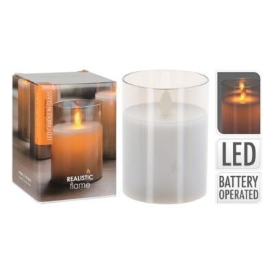 Sviečka s LED svetlom 10 cm v skle, farba sivá